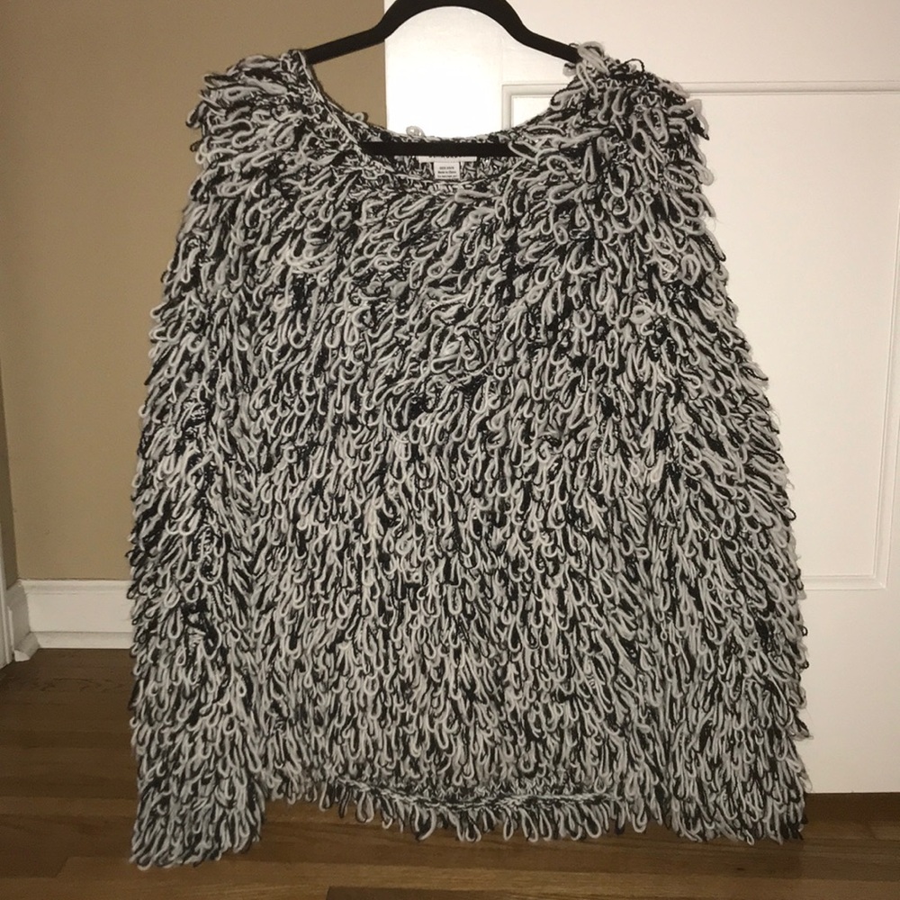NEVER WORN black and white shag sweater